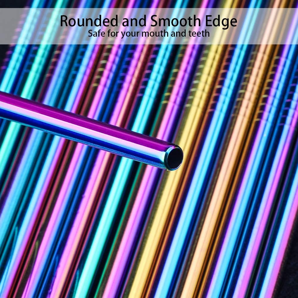 Tomorotec 24 PCS Straight &amp; Bent Stainless Steel Straws for Tumblers, 10.5” | 12 Straight &amp; 12 Bent Reusable Drinking Straws, 10.5” Metal Straw with Brushes for Smoothies Juices Cocktails (Metallic)