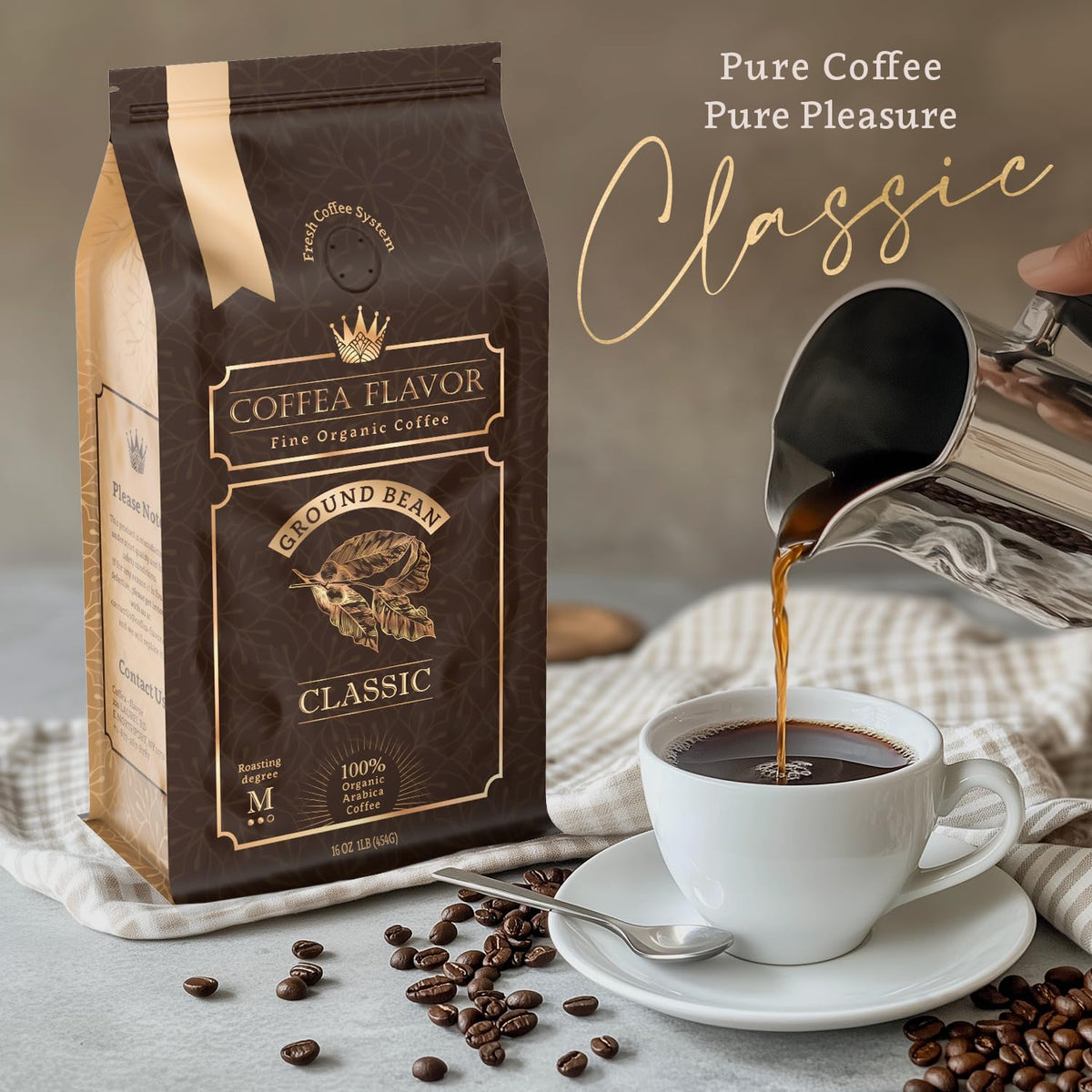 Organic Whole Bean Coffee Medium Roast (16oz) - Classic Flavored | 100% Arabica, Single Origin and Low Acid - USDA Organic and Fair Trade Certified - Naturally Flavored Without Additives