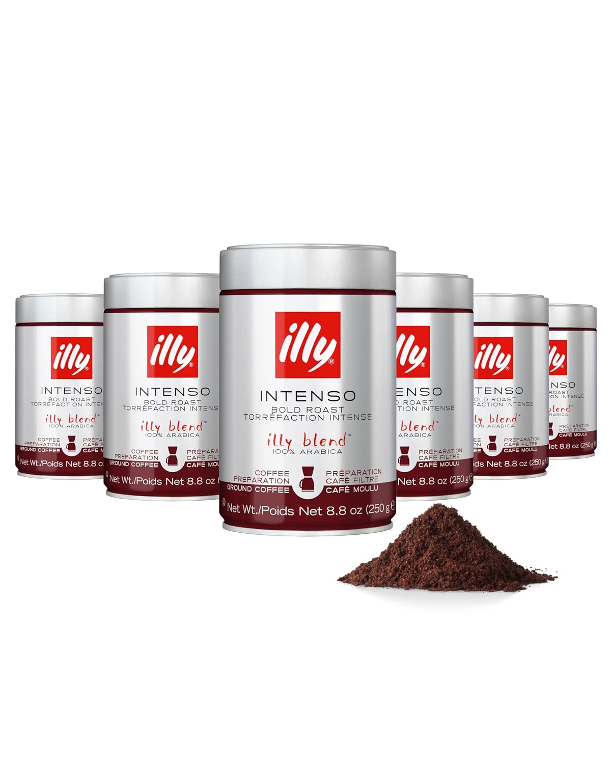 illy Ground Drip Coffee, Intenso Dark Roast, 8.8 oz, 6 Pack | 100% Arabica, Premium Italian Coffee, Pre-Ground for Drip Brewers