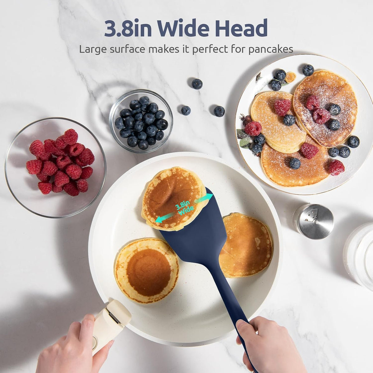 U-Taste Silicone Turner Spatula Set of 2, 13.6"Long/3.7"Wide, Midnight Blue | 600ºF Heat Resistant Food Grade Silicone Cooking Utensils Set, Wide Large Solid &amp; Slotted Turner Pancake Egg Flipper