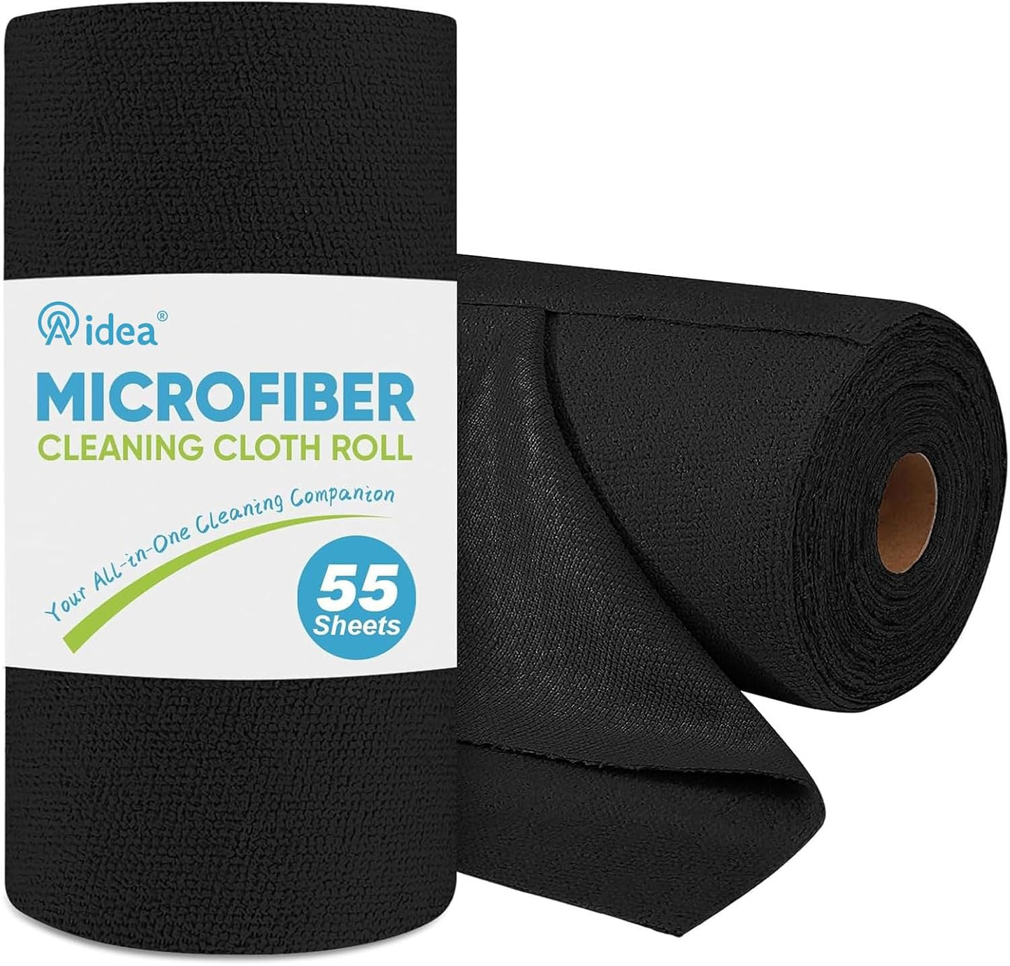 AIDEA Microfiber Cleaning Cloth Roll 55 Sheets, Cleaning Rags Black 11×9"