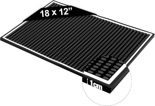 Premium Rubber Bar Mats for Countertop 18" x 12" White Edge Black Bar Mats for Bartending, Bar Service Mat, Home Bar, Coffee