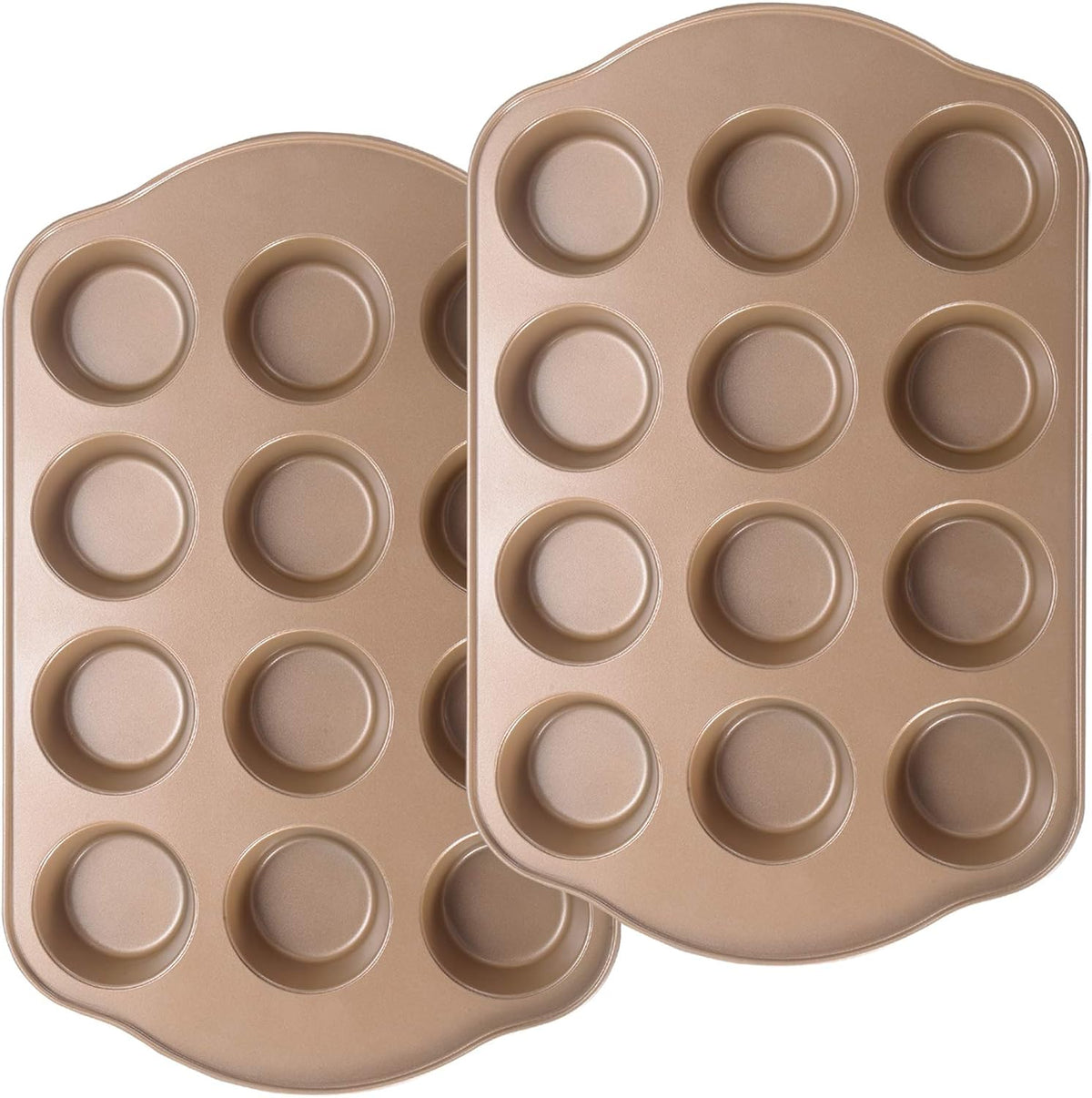 2 Pack Nonstick Muffin Pan Set, 12-Cup Heavy Duty Cupcake Baking Pan with Handles - PFOA-Free Muffin Tin, Rust Proof &amp; Warp Resistant, Oven Safe 430°F (Gold)