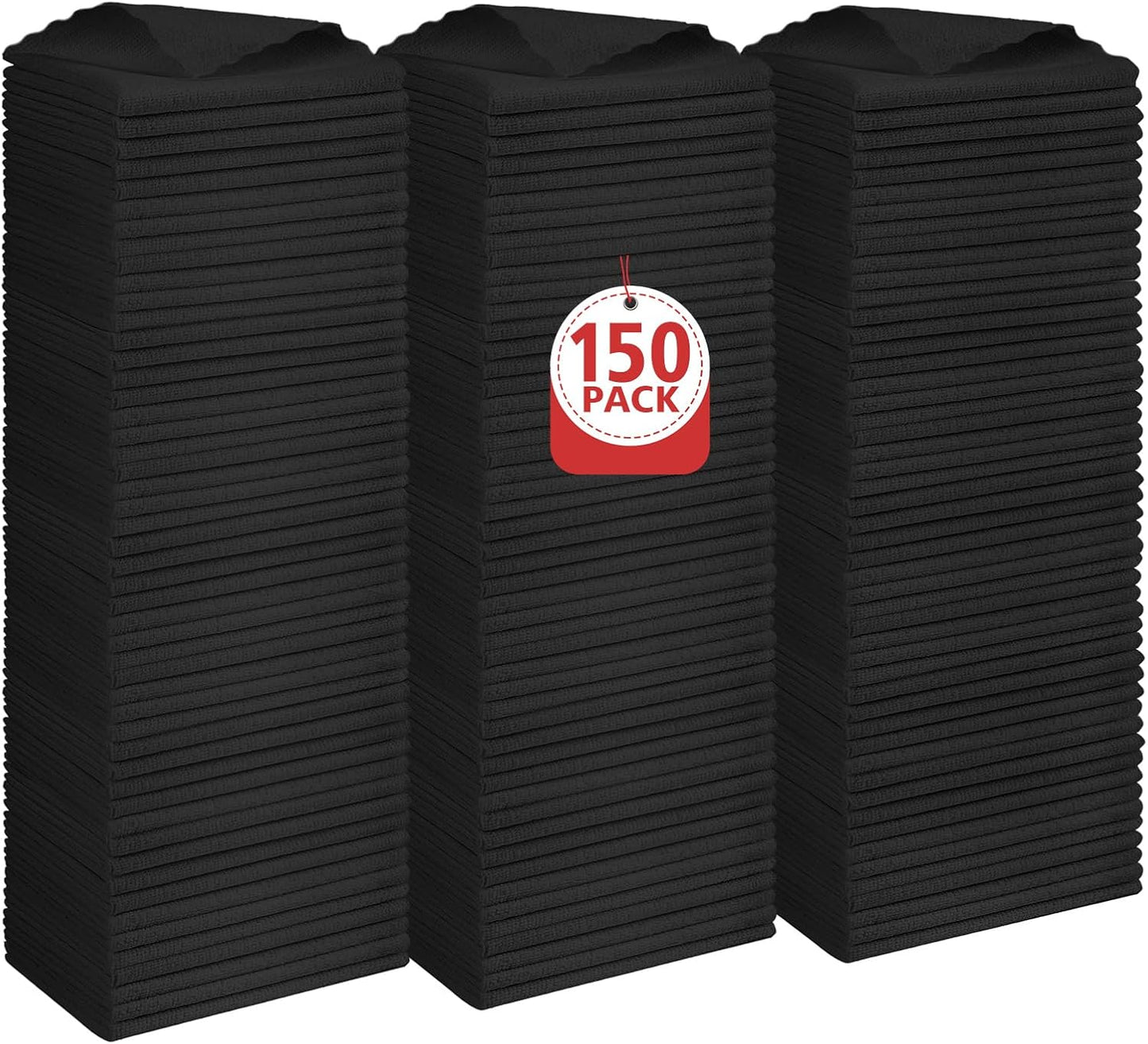 Orighty Black Microfiber Cleaning Cloth, 150 Pack Highly Absorbent Cleaning Supplies, Lint Free Kitc