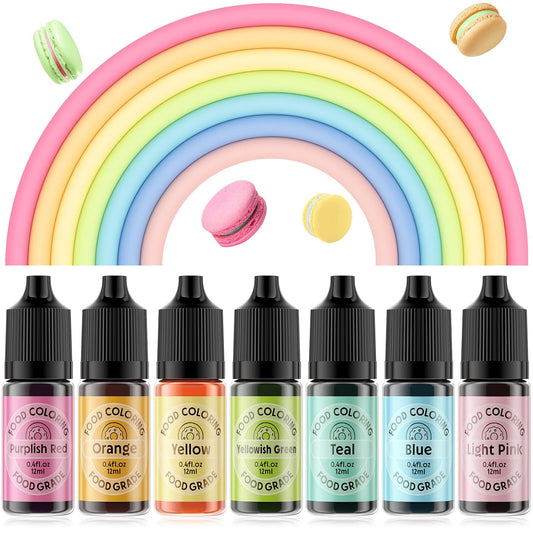 Food Coloring for Cake Decorating Macaron Edible Food Dye for Baking Royal Icing Cookie Supplies Gluten Free 7x12ml Food
