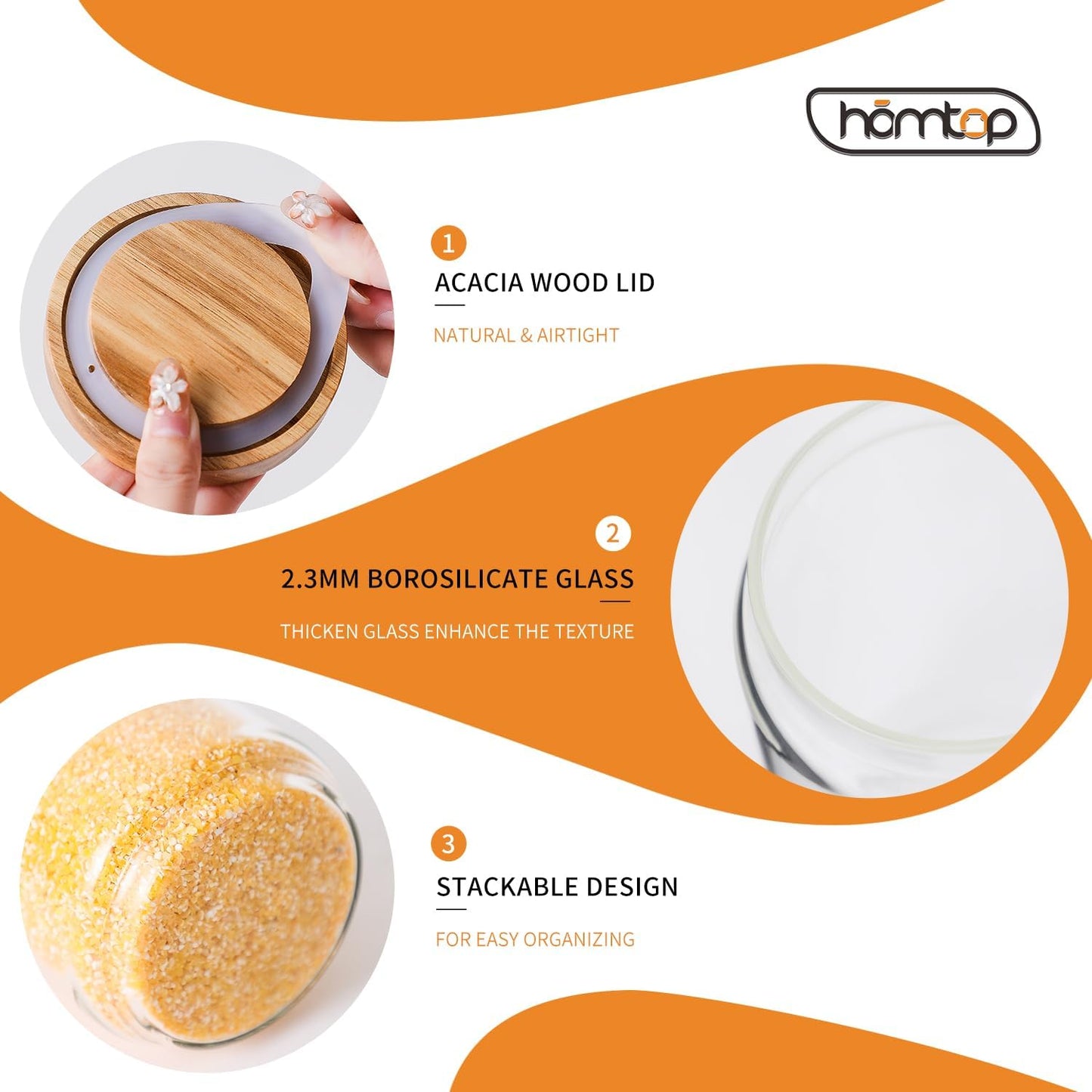 15 OZ Glass Jars with Airtight Acacia Wood Lids, 4 PCS