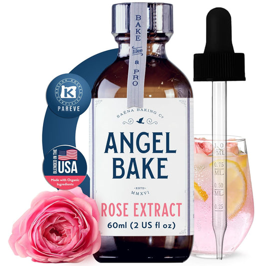 Angel Bake Pure Bulgarian Rose Extract, 2 oz | Lattes, matcha, tea, baking, cocktails, cupcakes; water soluble, food safe culinary flavor; vegan