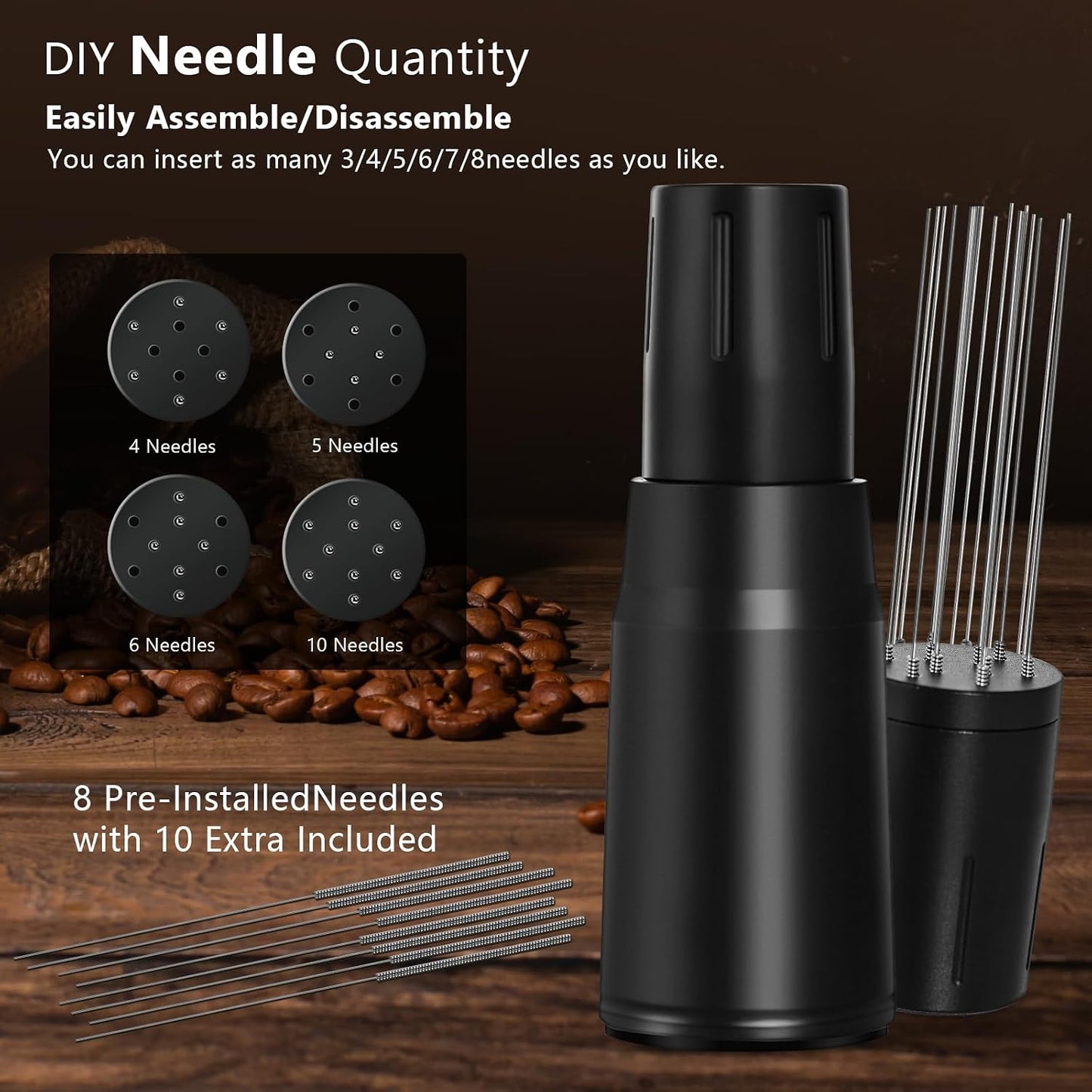 WDT Tool Espresso Distributor Accessory kit &amp;1.7mm Thickness 150μm Mesh Puck Screen &amp; 8 Magnets dosing ring Compatible with Portafilter (WDT +51MM Black dosing ring&amp;puck screen)