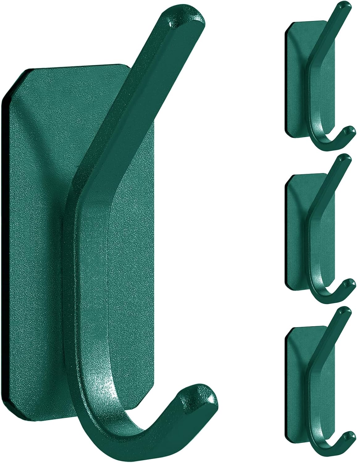 Paoli Heavy Duty Adhesive Wall Hooks, 30 lb Max Load Waterproof Hooks for Bathroom Towels Coats Bags, No Drill Damage-Free for Renters Apartment Dorm, Matte Emerald, 4 Pack