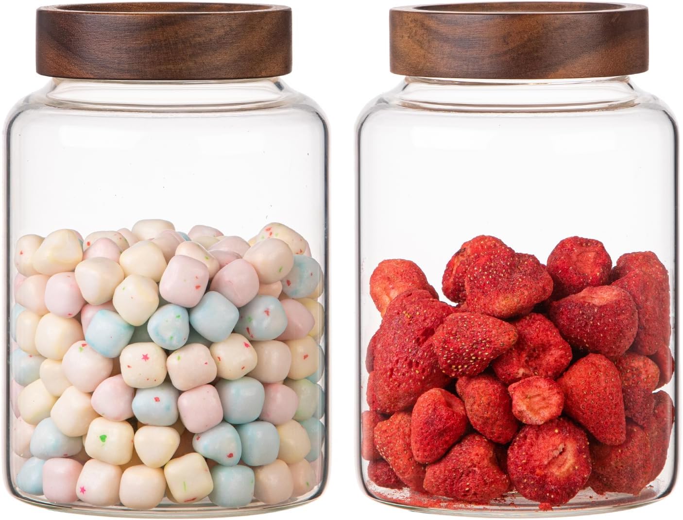 Large Glass Coffee Jars 60 oz /1800ml, Round Storage Canister with Wooden Lid Clear Glass Food Jar f