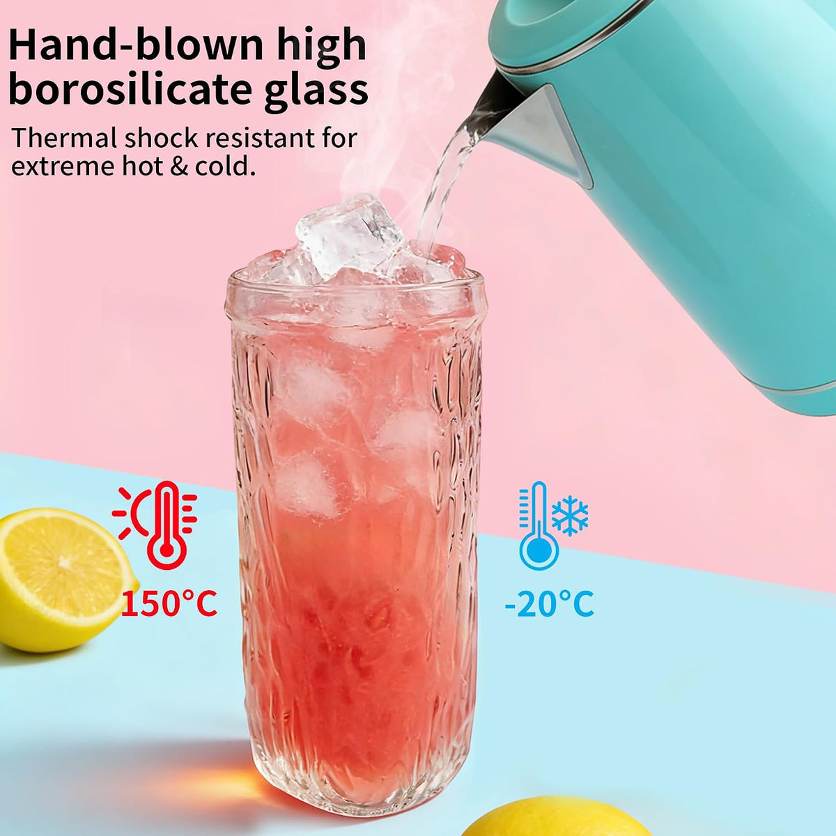 16oz Glass Tumbler with Lid and Straw, Glacier Texture Iced Coffee Cup, Cute Aesthetic Glass Cup with Triangle Base, Reusable Glass Coffee Cup for Cold Brew, Latte, Tea and Water
