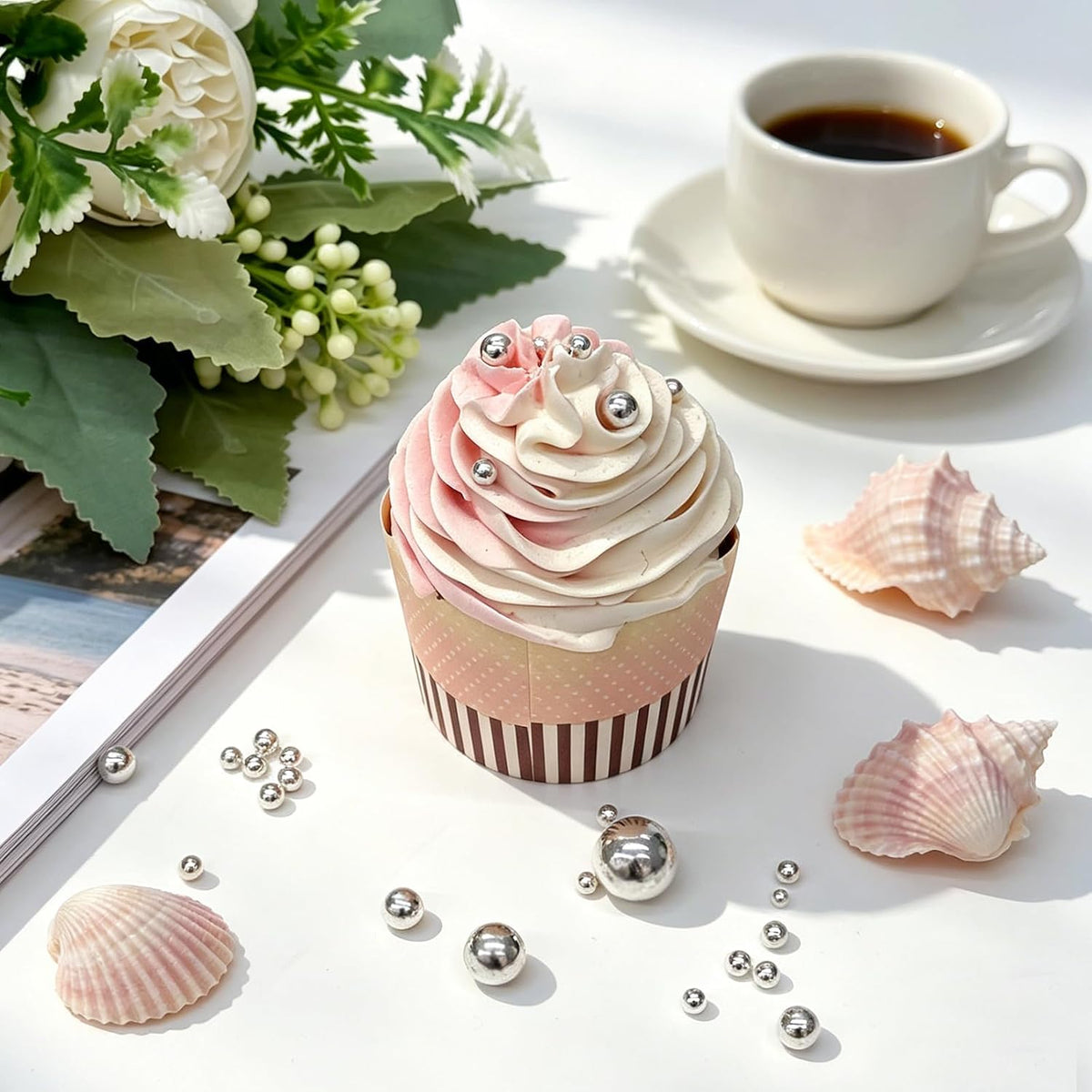 Silver Pearl Sprinkles for Cake Decorating, 6 Sizes Edible Pearls Sugar