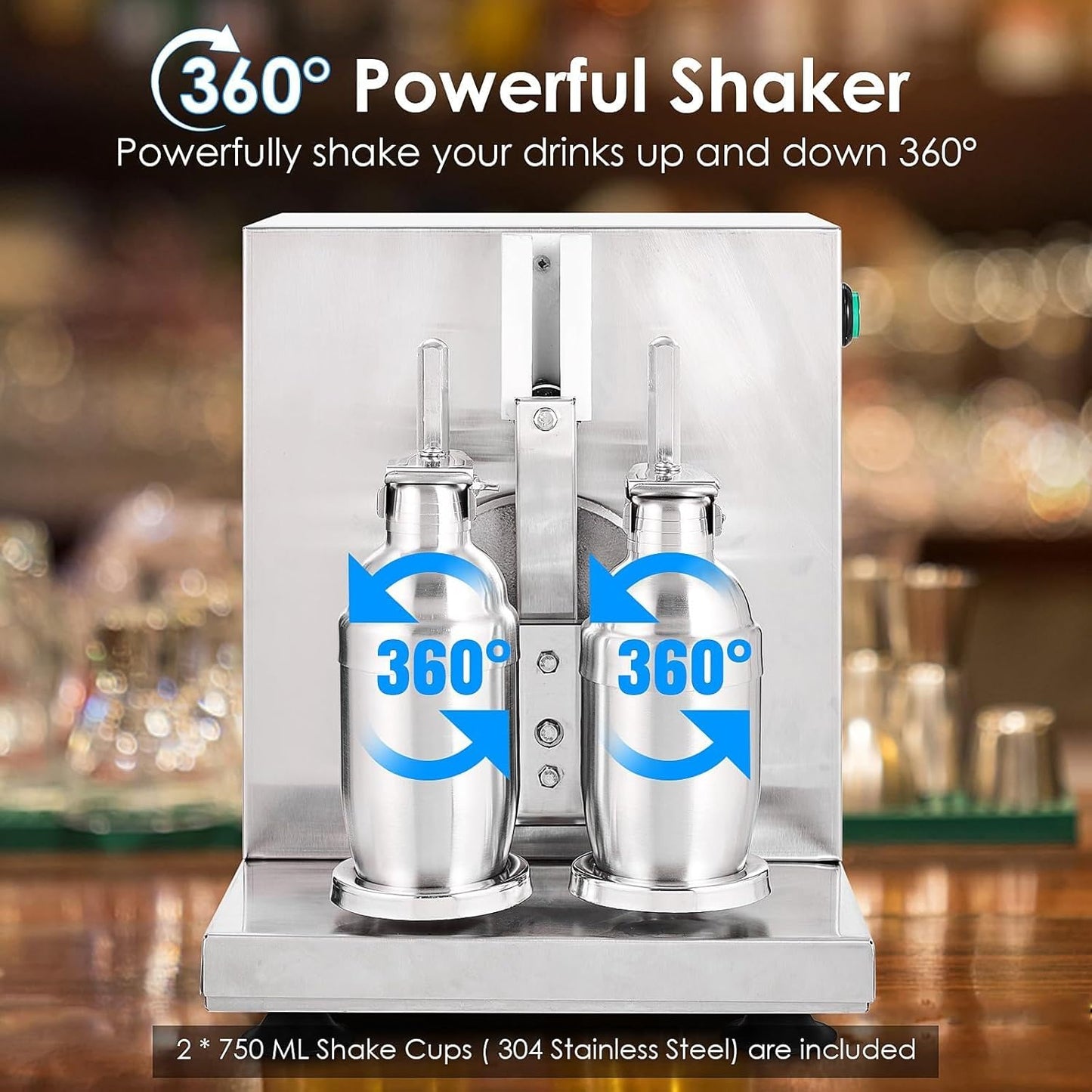 Automatic Electric Milk Tea Shaking Machine, Double Frame, High Efficiency, Intelligent Control, Stainless Steel, 400r/min, 750ml Cups, Wide Application