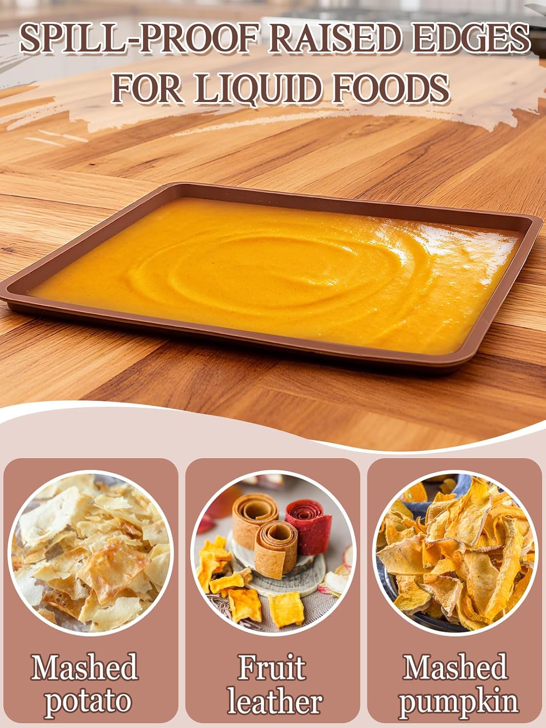 Aulock 4PCS Silicone Food Dehydrator Sheets with Edge, Non-stick Tray Liner