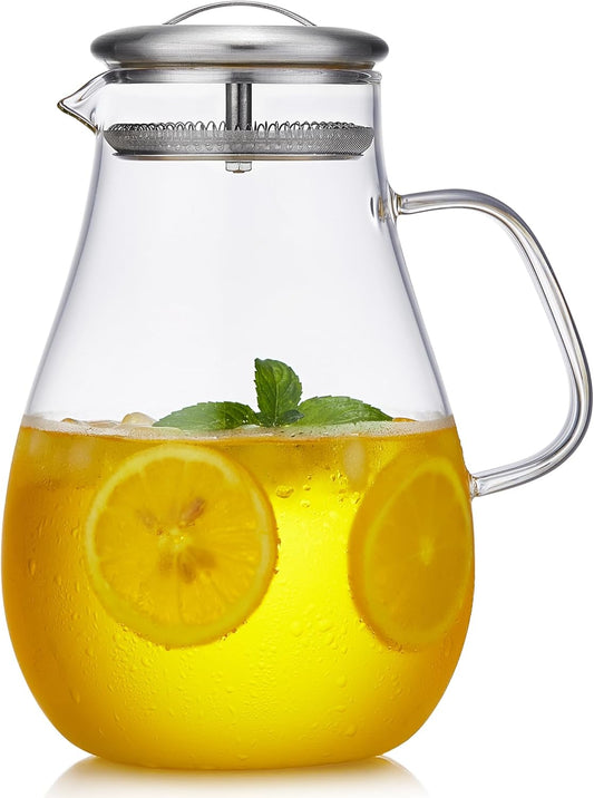 2000ML/68OZ Glass Pitchers with Lid for Hot and Cold Drinking, Heat Resistant Borosilicate Glass Pitcher for Tea, Juice,