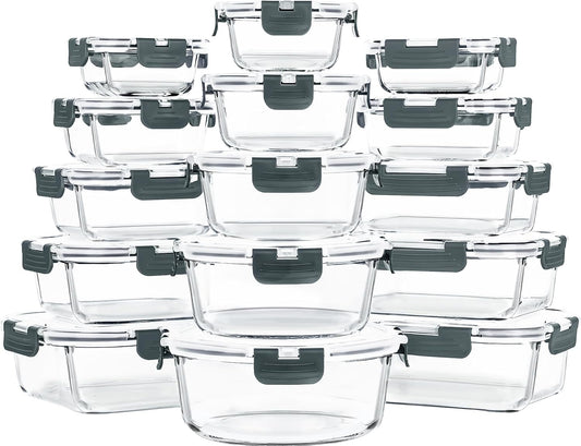 Skroam 30 Pcs Glass Meal Prep Containers, Food Storage Containers with Lids
