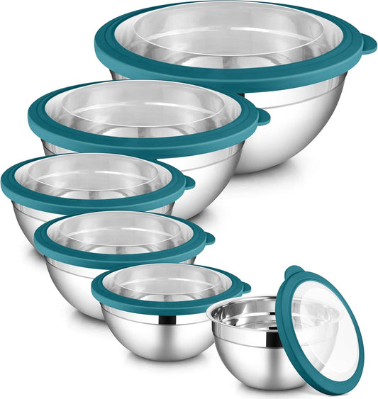 LIANYU Stainless Steel Mixing Bowls, 6 Packs Deep Metal Nesting Bowls Set for Baking Cooking Serving Prepping, Large& Small