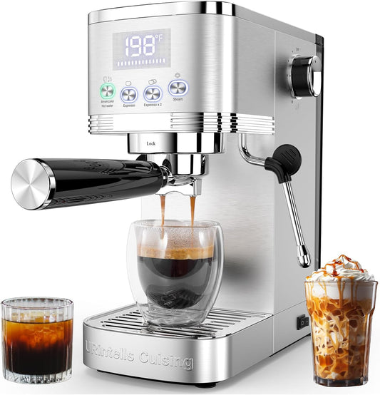 Espresso Machine 20 Bar Temperature Control LED Display Expresso Machine for Home with Steam Milk Frother for Cappuccino Latte Stainless Steel