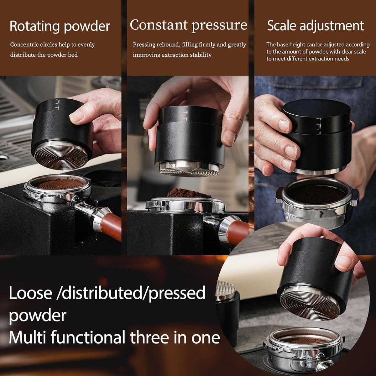 53MM Espresso Tools - Professional WDT Tool, Coffee Distributor &amp; Tamper with 3-in-1 Design, 304 Stainless Steel Barista Essentials for Home Coffee Brewing, Beginner-Friendly Accessories