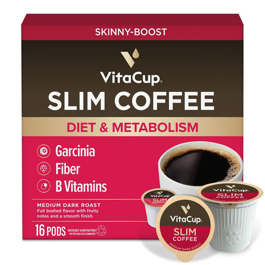 VitaCup Slim Organic Medium Dark Roast Coffee Pods for Diet Support, 16ct