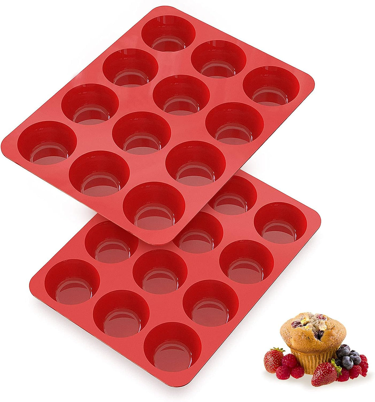 2 Pack Silicone Muffin Pans,12 Cup Nonstick Silicone Cupcake Pan