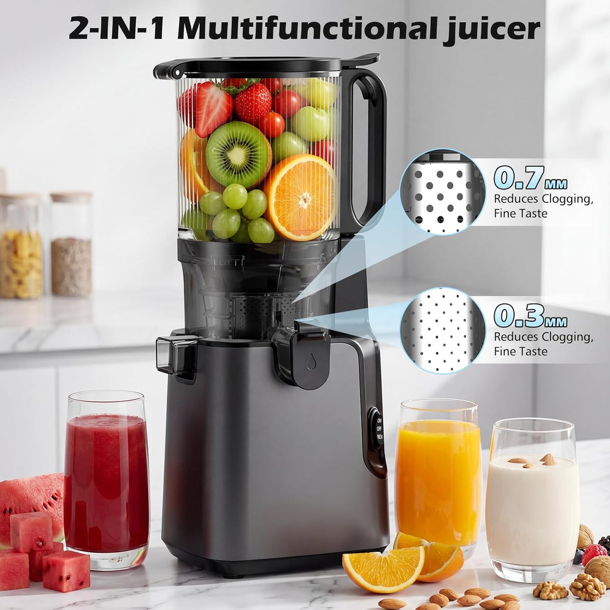 Juicer Machines with 5.8" Large Feed Chute, Cold Press Juicer For Whole Vegetables and Fruits, 400W Professional Slow Masticating juicer Easy to Clean for Batch Juicing (Titanium Gray)