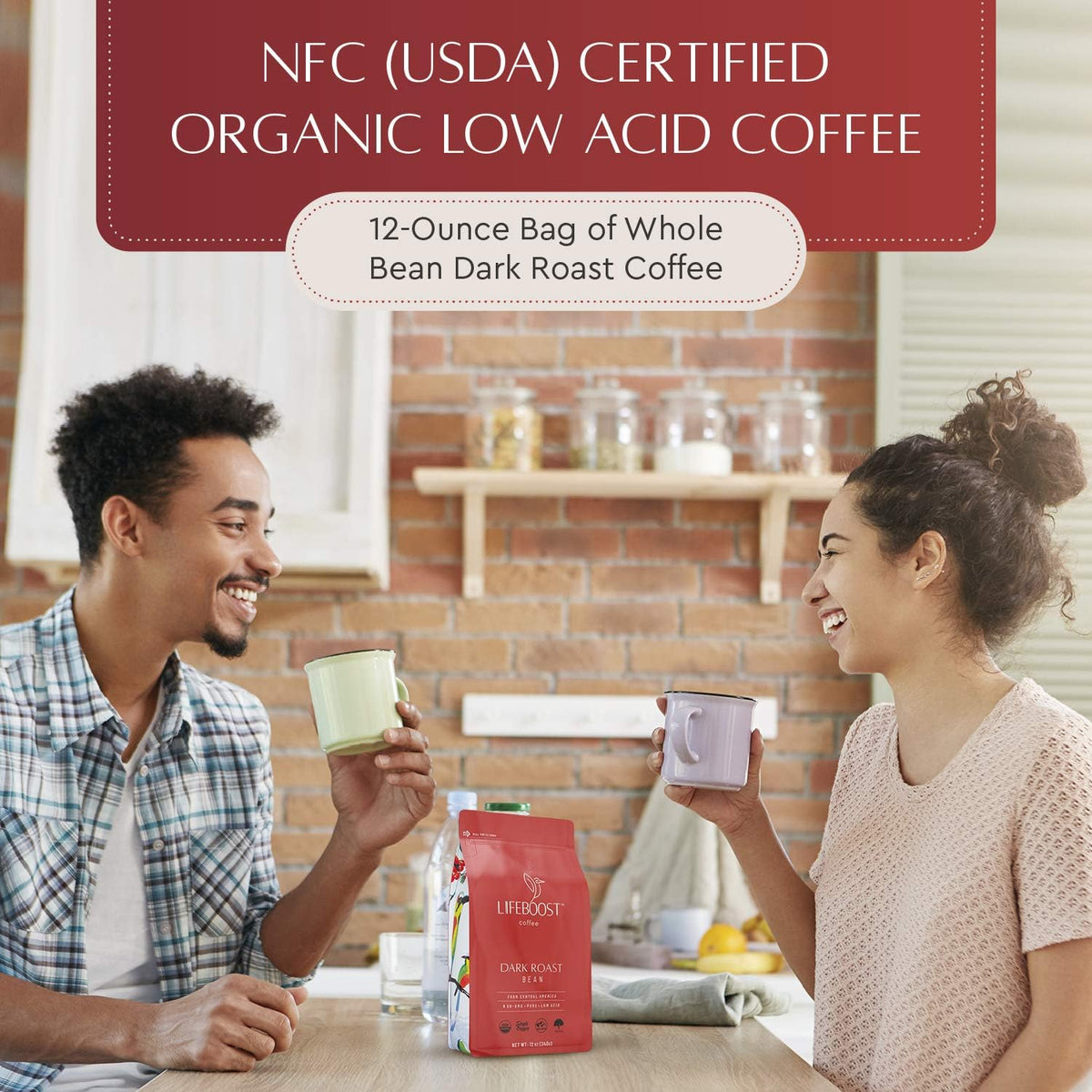 Lifeboost Dark Organic Coffee Beans - Single Origin Non-GMO Dark Roast Low Acid Coffee Beans - Third Party Tested For Mycotoxins &amp; Pesticides - Whole Bean - 12 Ounces