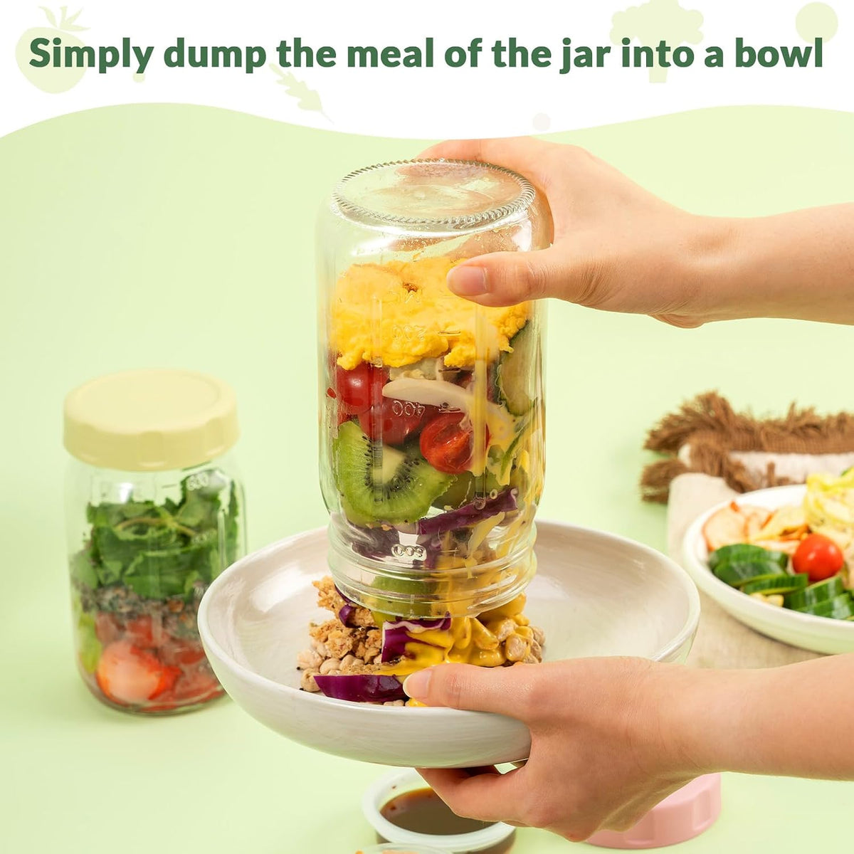 SOLIGT 4 Pack Glass Salad Jars with Lids Meal Prep, Wet/Dry Separation