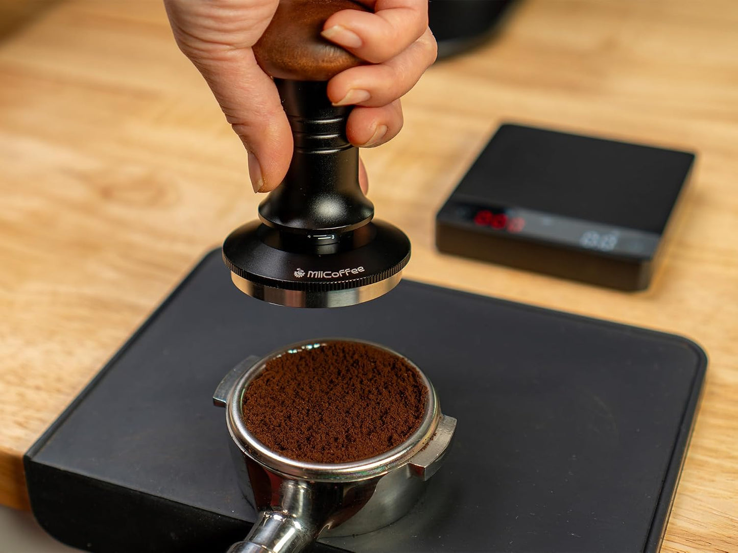 MiiCoffee Espresso Coffee Tamper 58.5mm, Level Coffee Tamper for 58mm Portafilter, Adjustable Depth Stainless Steel Ripple Base