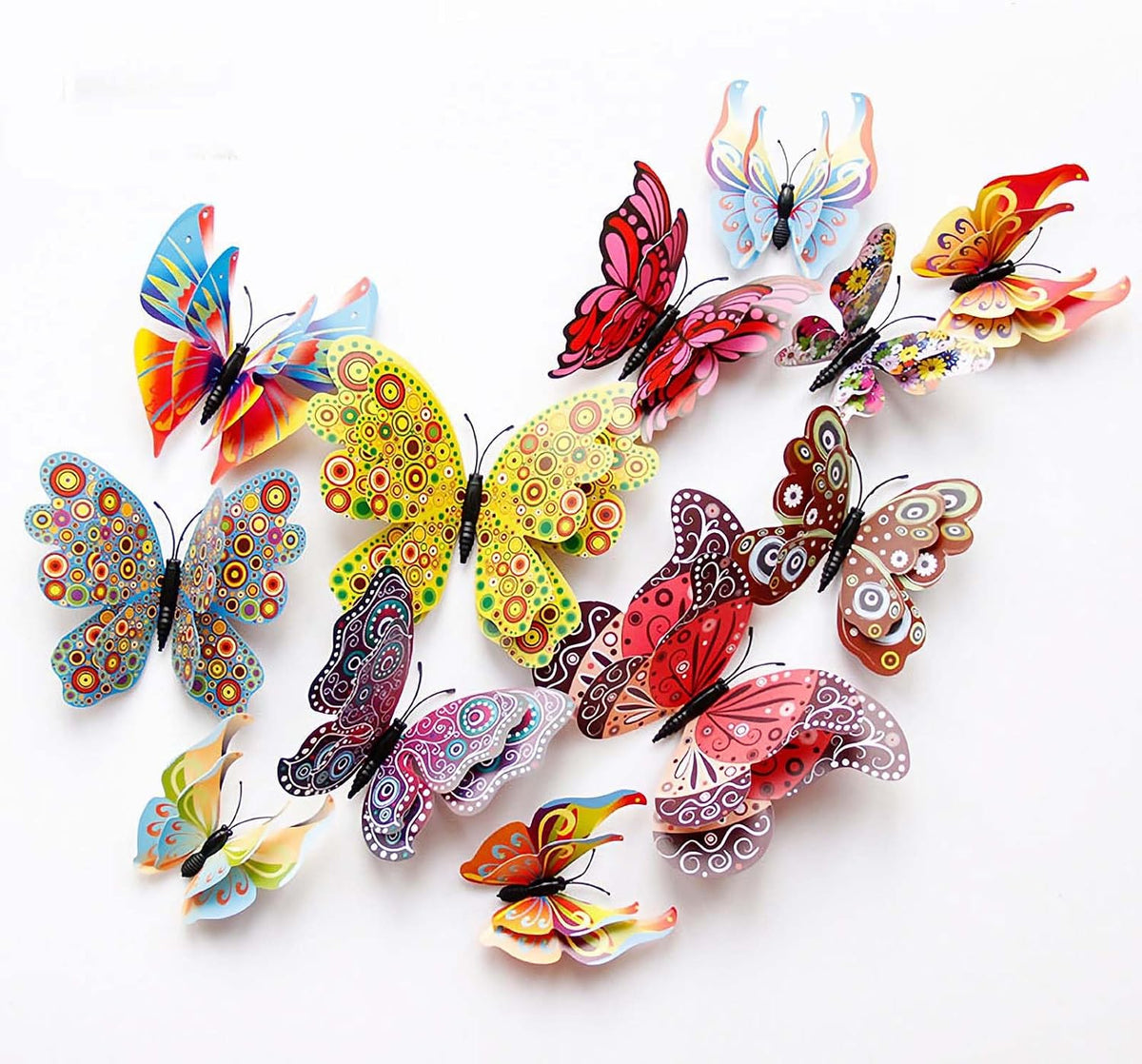 OPSEAM 3D Butterfly Wall Decor Butterfly Decorations Stickers with Magnets | 24 PCS Circl,12 Styles Double Layer Butterfly for Classroom Decoration,Locker Refrigerator, Reusable,Waterproof