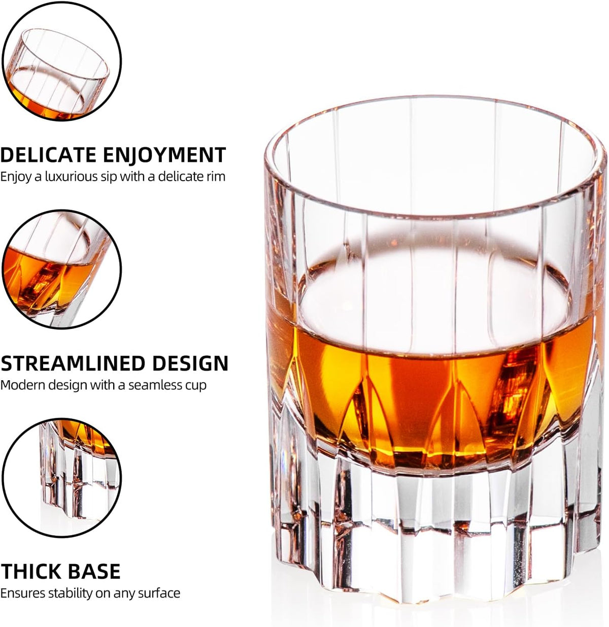 KAMMAK Crystal Whiskey Glasses Set of 2, Handcrafted 2.03oz Old Fashioned Glasses Stemless, Luxury Cocktail Glasses, Hand Blown Scotch Cup for Women, Men Barware Gift for Liquor, Bourbon