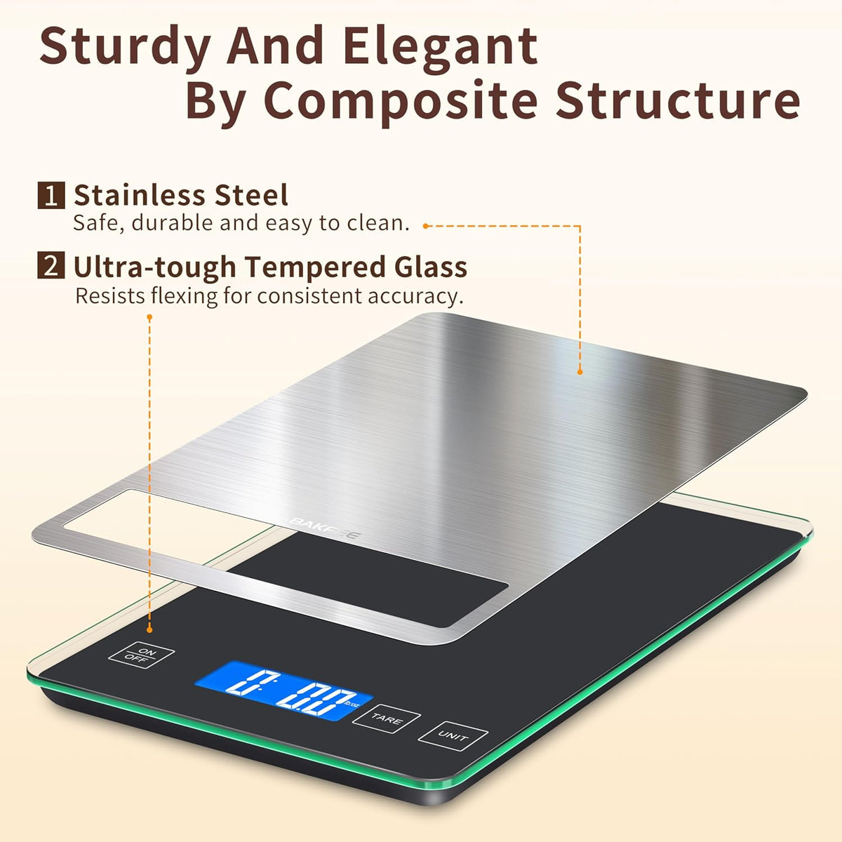 Food Scale, 33lb Kitchen Scale with 1g Precision, for Cooking, Black | Premium Stainless Steel &amp; Tempered Glass, Splash-Resistant Sturdy Surface, 5 Units, Tare, Baking &amp; Meal Prep