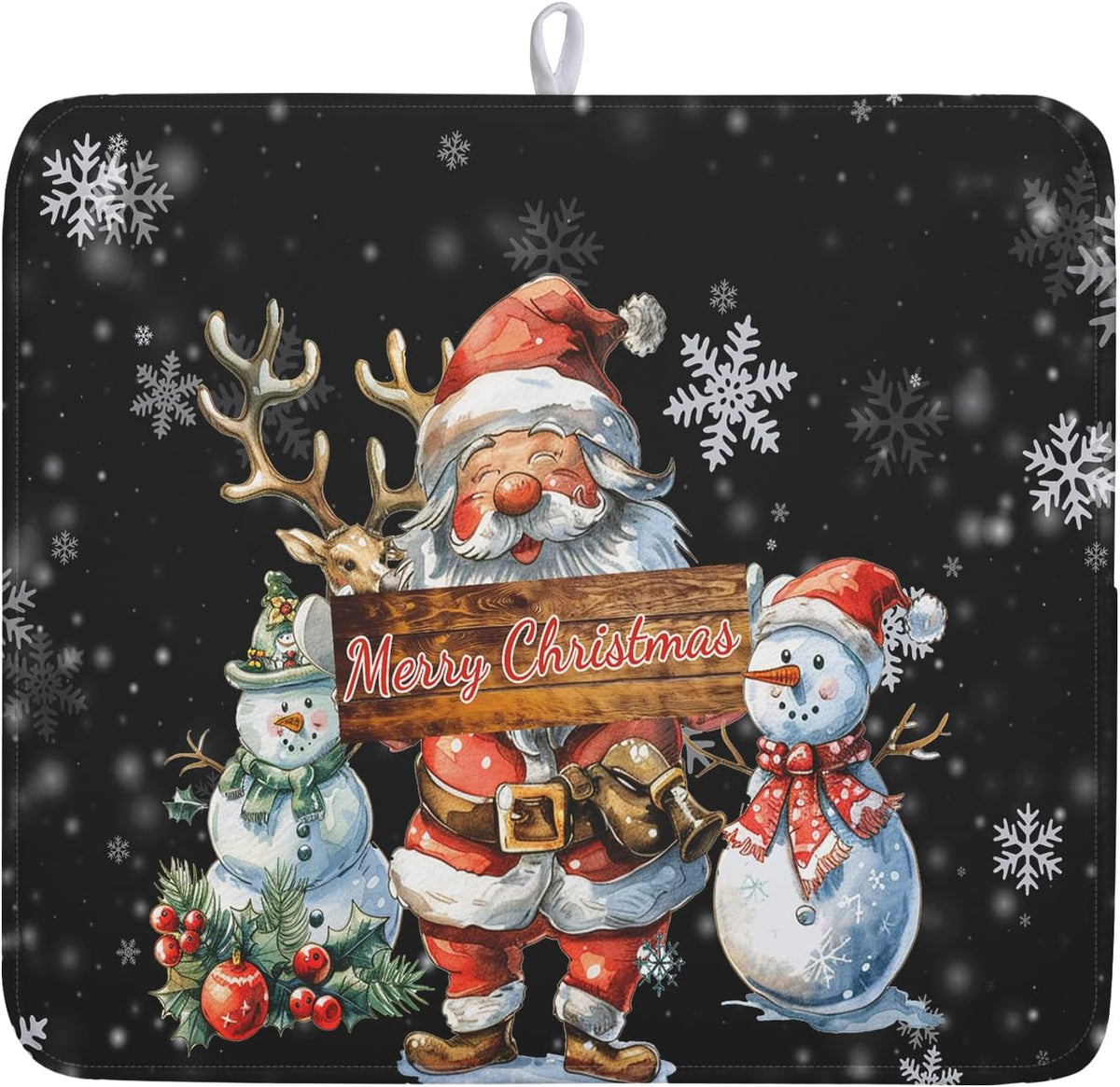 Christmas Santa Snowman Dish Drying Mats for Kitchen Counter 16"x18" Merry Christmas Santa Claus Dish Drying Mats Absorbent