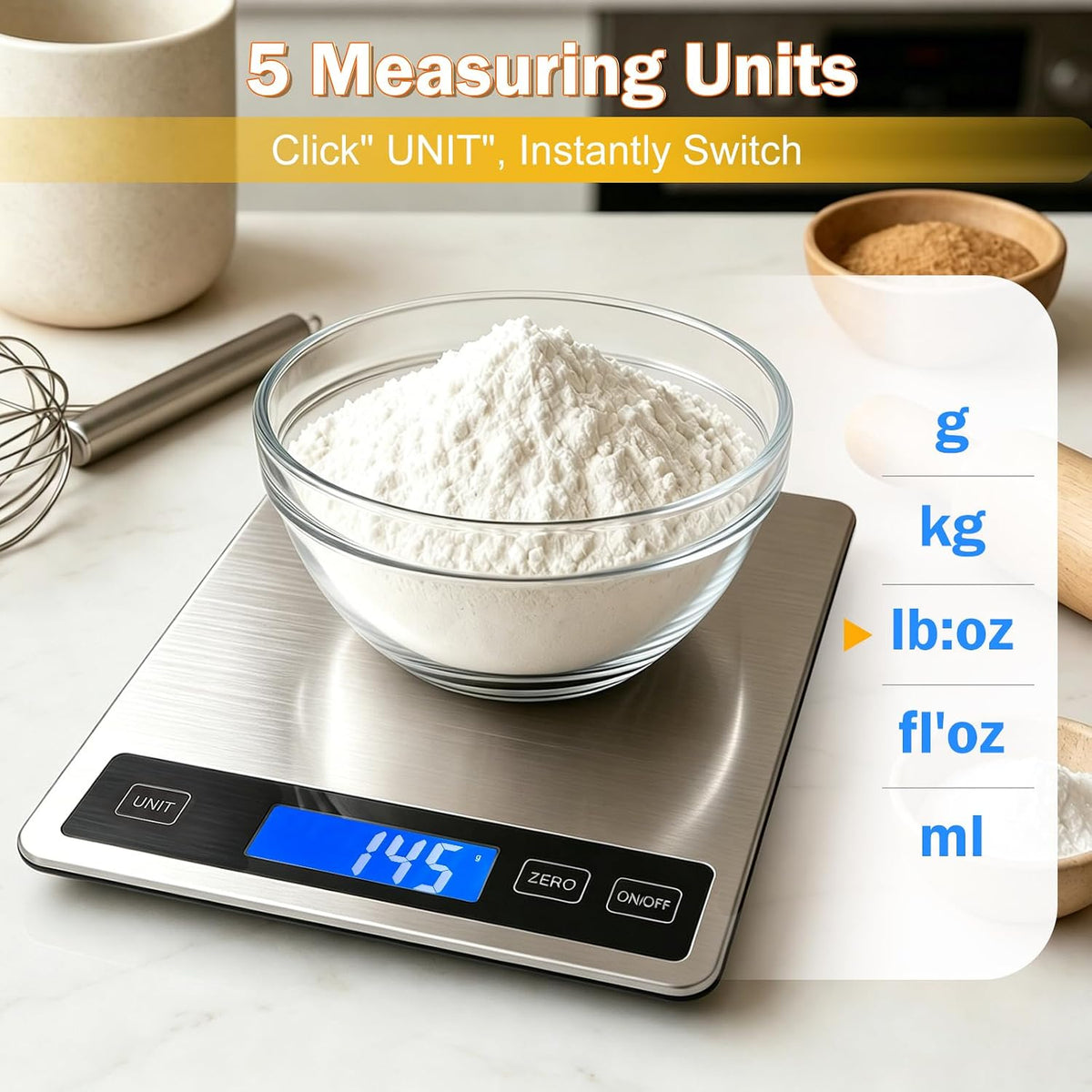 33lb Food Scale, Digital Kitchen Scale for Cooking Baking | Waterproof Stainless Steel Platform, USB Charging &amp; Battery Dual Power, Weighs in Grams and Ounces