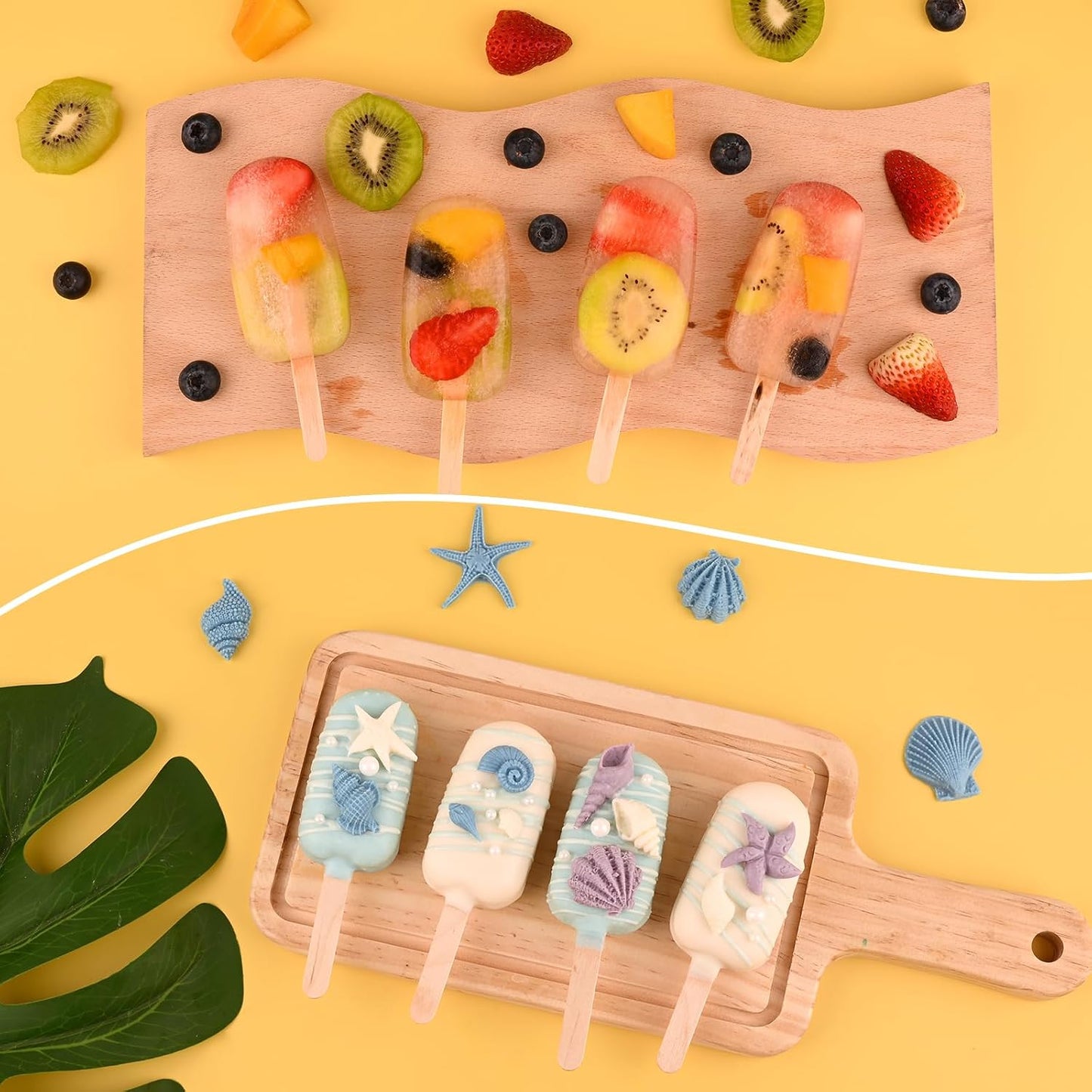 3 Pcs 4 Cavity Mini Popsicle Silicone Molds with 100 Wooden Sticks | Food Grade Silicone, Easy to Use, Oval Homemade Ice Cream Molds for Ice Pop, Cakesicles, Cake Pop