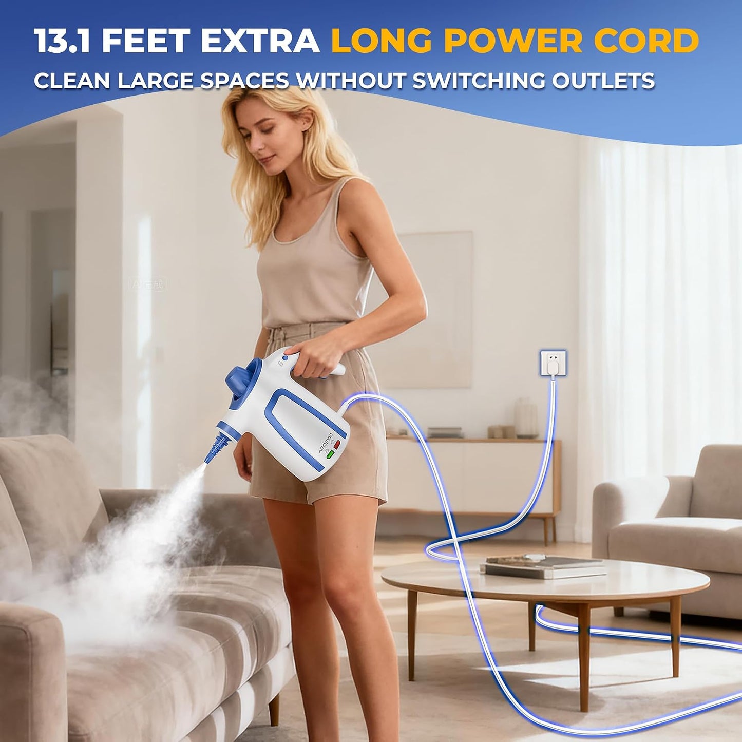 Steam Cleaner, Handheld Steam Cleaner for Home, Pressurized Steamer for Cleaning Carpet, Floor, Upholstery and Car, 13ft Extra-long Power Cord &amp; 11 Multi-Purpose Accessories