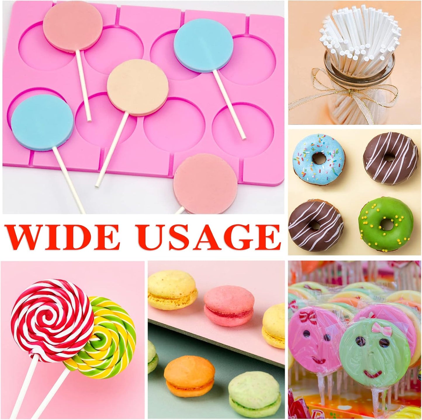 Silicone Lollipop Molds Candy Molds Silicone Sucker Molds Hard Candy Mold &amp; 2x8 Rounds Nonstick Lollipop Mold With 20 Sticks for Candies,Bread,Jellies,Chocolate,Etc