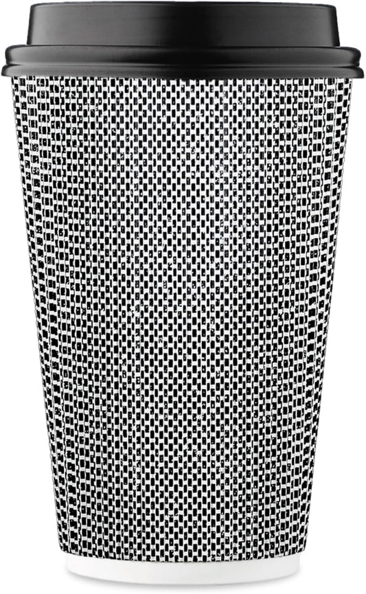 16 oz Disposable Paper Coffee Cups with Lids Insulated Double-Walled Togo