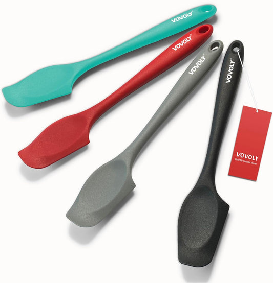 Silicone Mini Spatulas, Curved Small Spatula with Shallow Bowl for Kitchen, Seamless Jar Scraper for Cooking Baking, Wet Pet