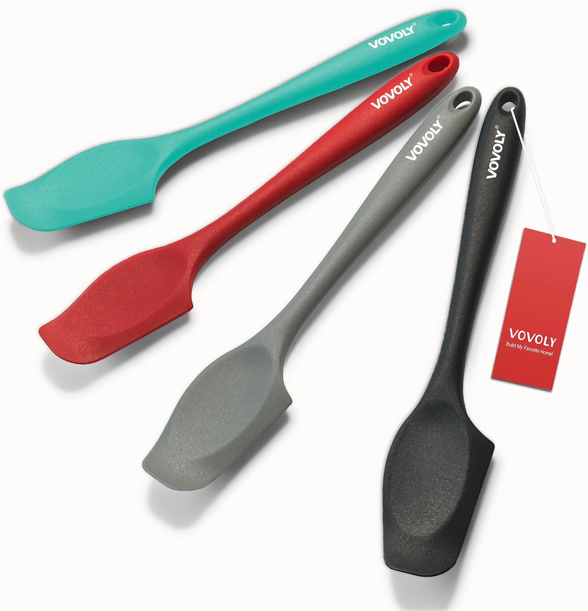 Mini Silicone Spatula, 8" Curved Small Spatula with Shallow Bowl, Mixed,4Pc | Seamless Jar Scraper for Cooking Baking, Wet Pet Food Spoon Spatula, Rubber Jar Scraper, BPA-Free,Dishwasher Safe