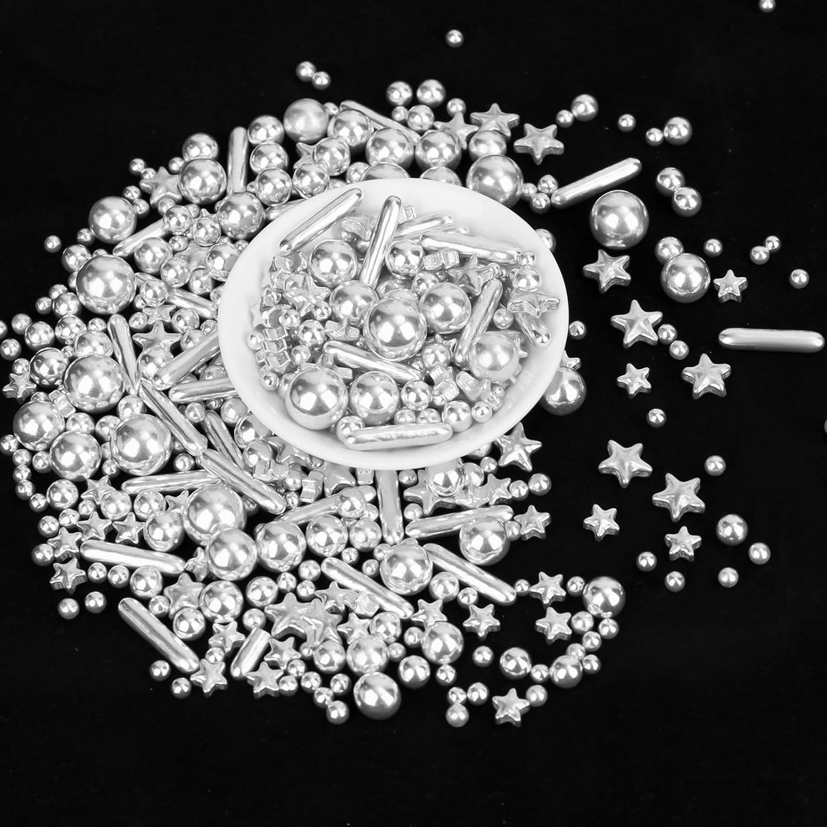 Twisweet Silver Sprinkles 130g, Edible Pearl Sprinkles, Sugar Rods &amp; Stars | Silver cake decorations and star sprinkles for cake toppers, cupcakes, cookies, weddings, birthdays, Christmas &amp; New Year