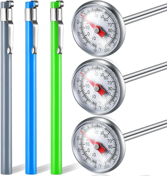 Xuhal 3 Pcs Stainless Steel Kitchen Thermometer with 5 Inch Long Stem 1 Inch Dial Thermometer Milk Frothing Food for Oven
