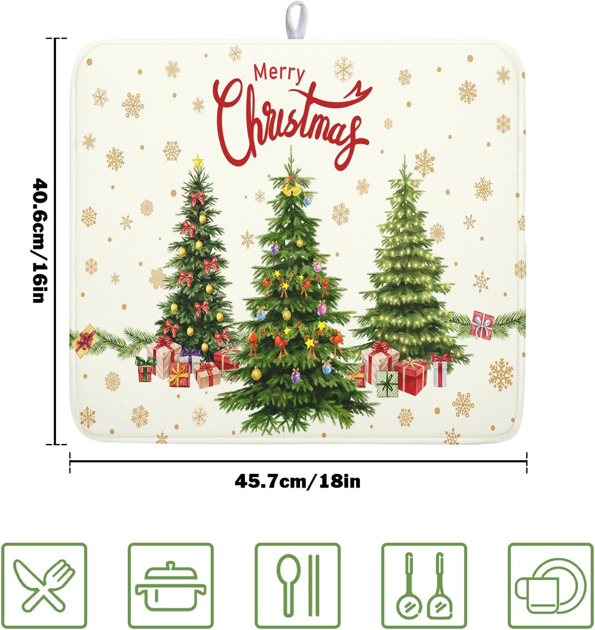 Merry Christmas Dish Drying Mats for Kitchen Counter 16x18 Inch Christmas Tree Dish Drainer Mats Dry Pad Xmas Forest Drying