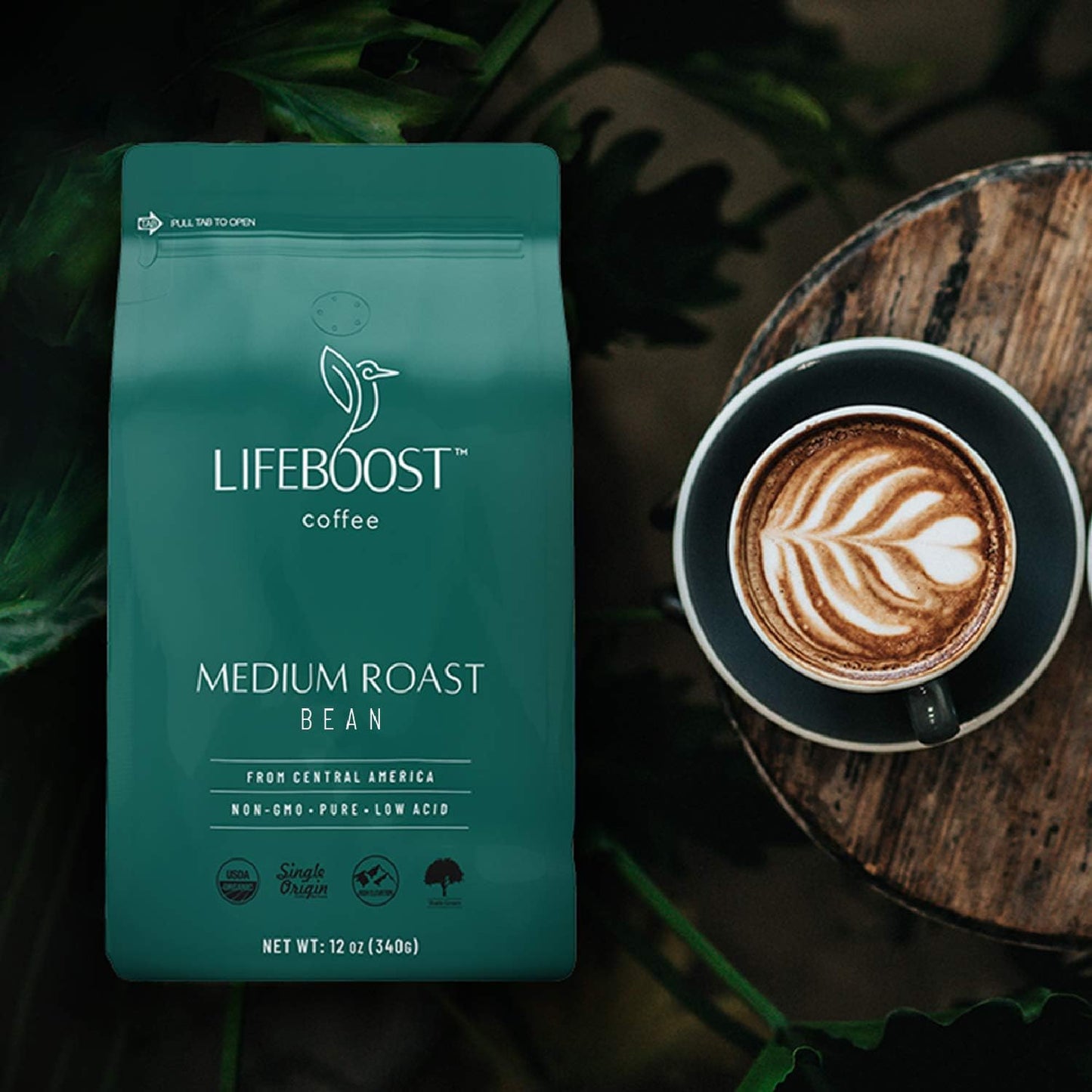 Lifeboost Organic Coffee Beans Medium Roast - Low Acid Single Origin Non-GMO Organic Whole Bean Coffee - Third Party Tested For Mycotoxins &amp; Pesticides - 12 Ounces