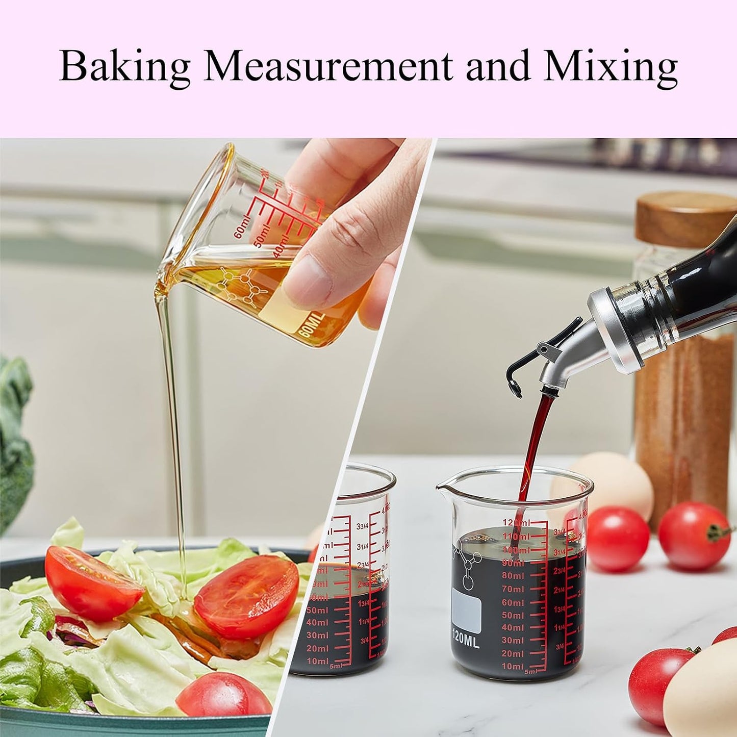 High Borosilicate Glass Measuring Cup Set-V-Shaped Spout,Includes 60ml(2OZ), 120ml(4OZ), 250ml(8OZ), 500ml(16OZ), and 1000ml (32OZ) for Kitchen or Restaurant, Easy to Read