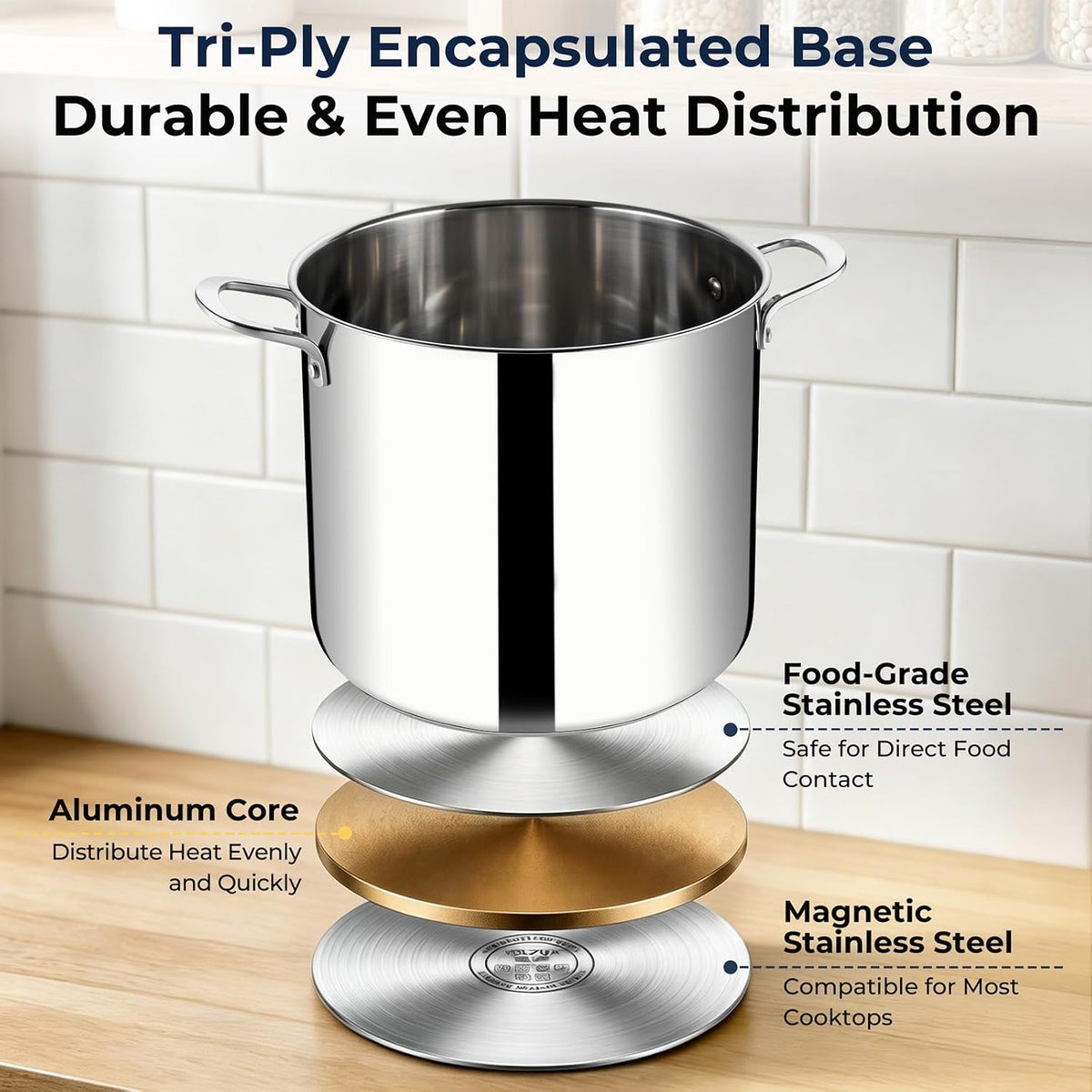 E-far 12-Quart Stock Pot, 18/10 Stainless Steel Stockpot with Lid for Cooking Simmering Soup Stew, Heavy Duty Cookware Works w/Induction, Non-toxic & Corrosion Resistant, Dishwasher Safe