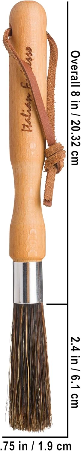 Redecker Natural Pig Bristle Espresso Maker Brush with Oiled Beechwood Handle, Narrow Brush Head Reaches Tight Spaces, Hanging Loop for Storage, 8 inches, Made in Germany