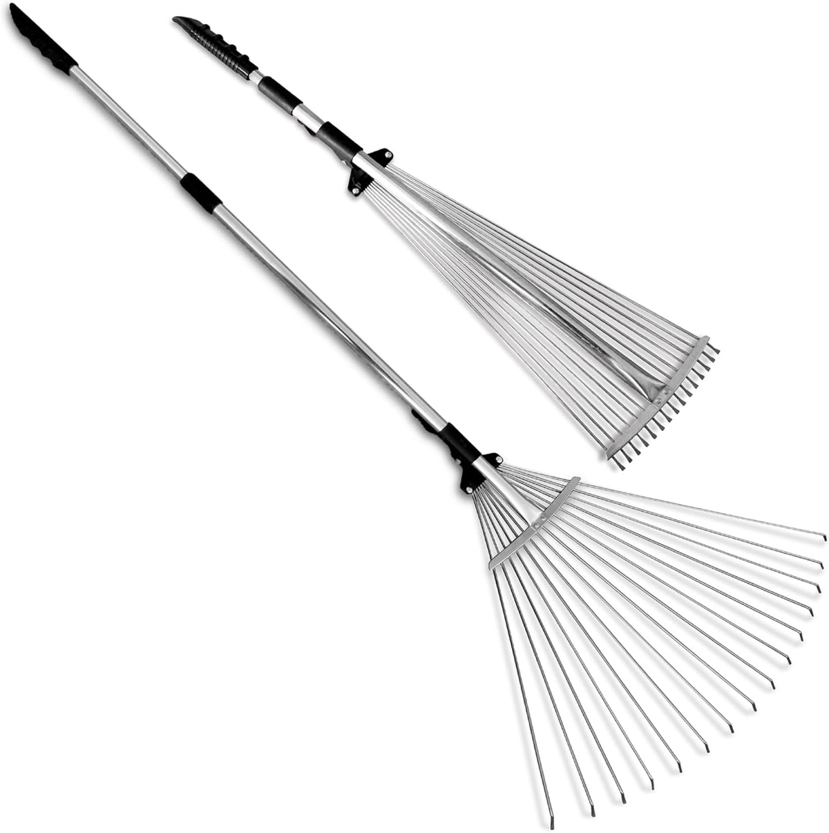 J16A Adjustable Metal Leaf Rake with Expandable Head 8-23", Collapsible &amp; Telescopic Grass Rake for Lawns, Garden &amp; Yard, Ideal for Leaves, Shrubs &amp; Small Areas