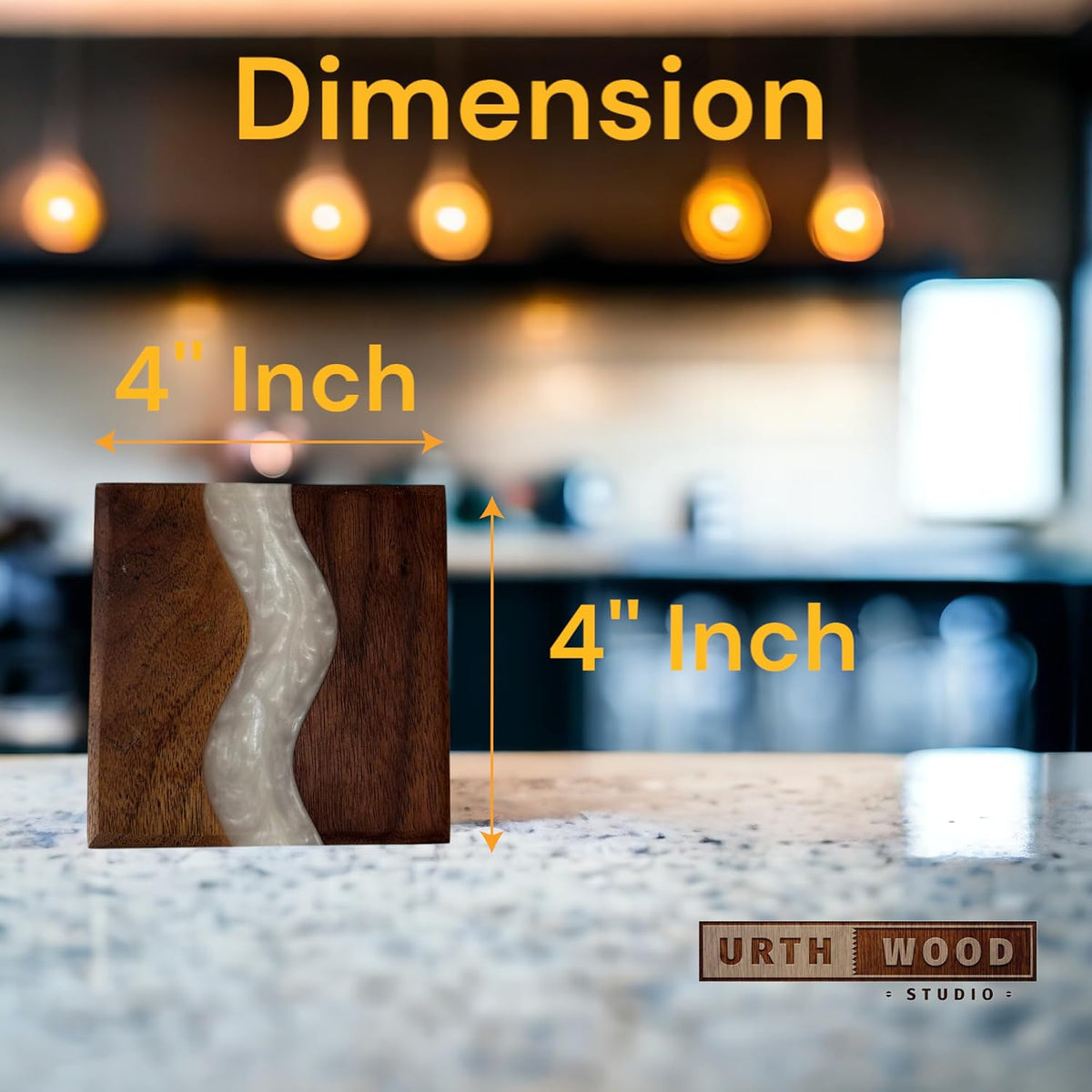 Generic Wood Coaster Set for Drinks | Handmade with Dark Walnut &amp; Natural Wood Sealant Finish for Water Resistance, Easy Cleaning &amp; No Stains | Epoxy Resin River (4 Pieces) (White)