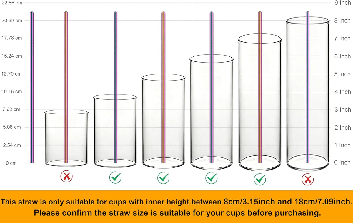 Stainless Steel Straws Metal Reusable Drinking Straw for Juice Iced Coffee Cold Beverage Highball Glasses 12/14/16/18oz